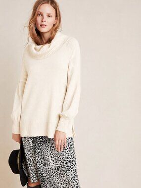 By Anthropologie Size L Ivory Paloma Balloon Sleeve Cowl Neck Sweater